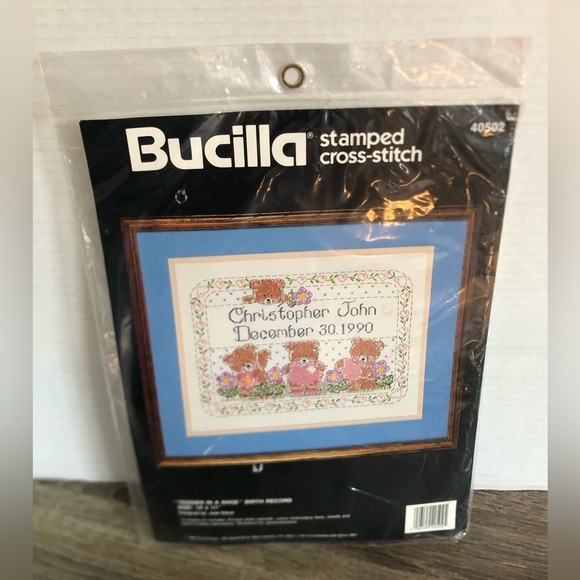 Vtg Bucilla Stamped Cross-Stitch Kit - Birth Announcement - Picture 2 of 11